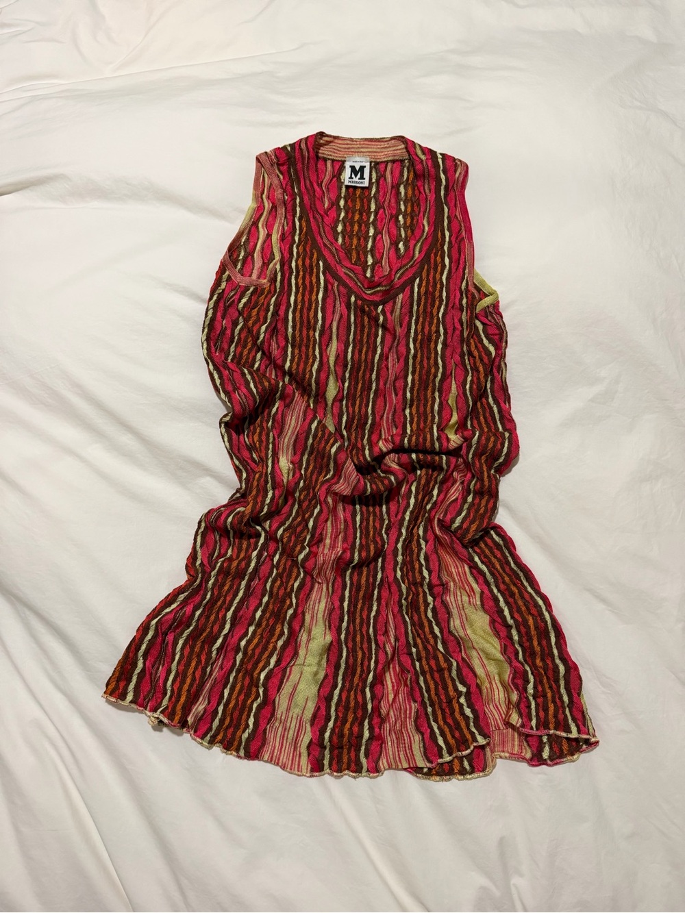 Missoni Pink Green Multi-Striped Sleeveless V-Neck Midi Dress - Picture 1 of 4